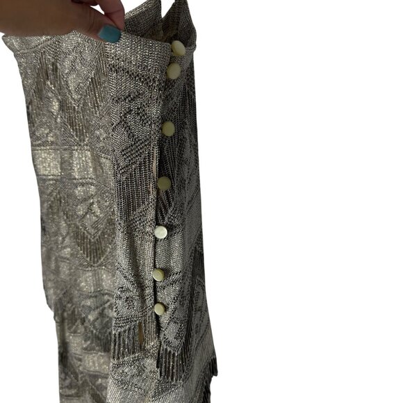 Vintage Damianou Size S Metallic Lace Scalloped Hem Flapper Dress Great Gatsby - Picture 5 of 11